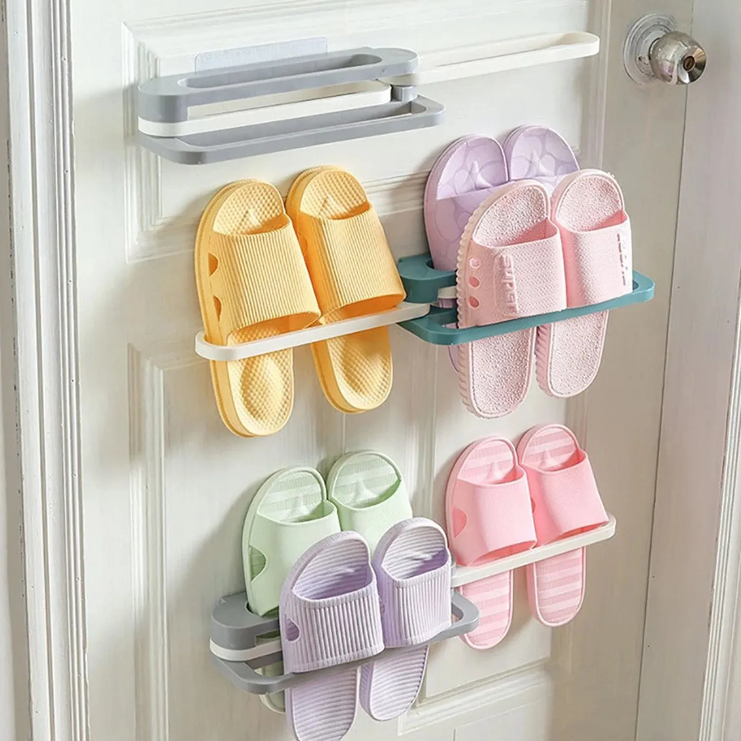 1122A Plastic Folding Shoe Rack Organizer with Wall Mounted