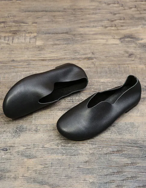 Comfortable Soft Leather Retro Flat Shoes 35-43