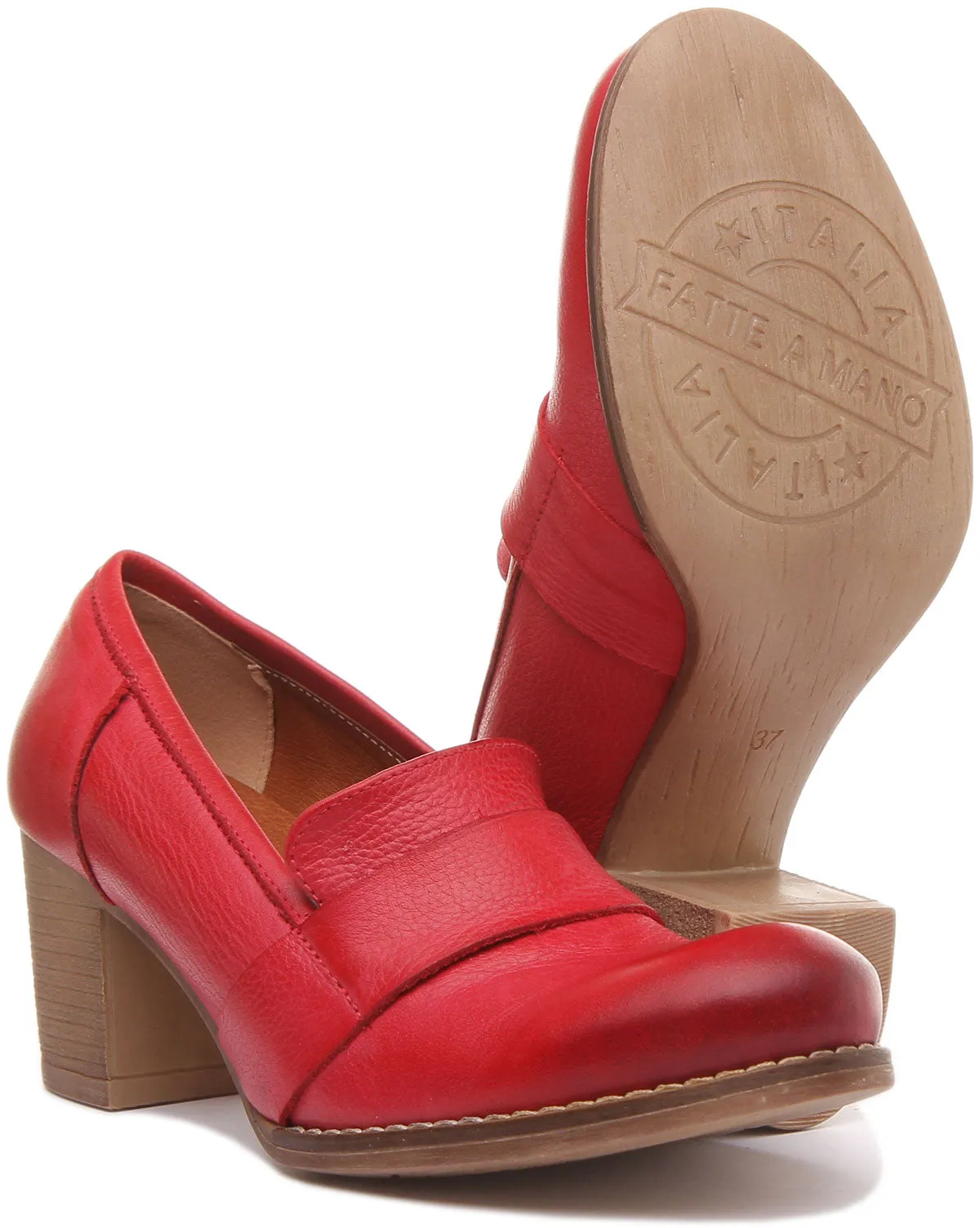 Dahlia Slip On Heeled Loafer in Red