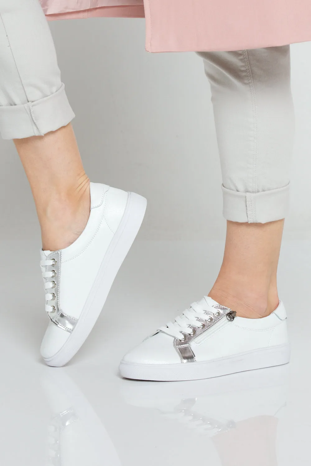 Evie Leather Sneakers - White/Silver