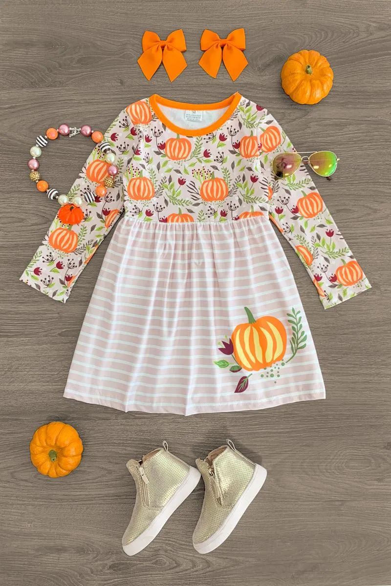 Floral Pumpkin Stripe Dress