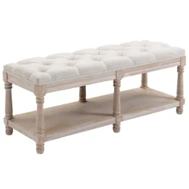 HOMCOM Vintage Shoe Benches with Top Cushion 115x40x48cm - Cream