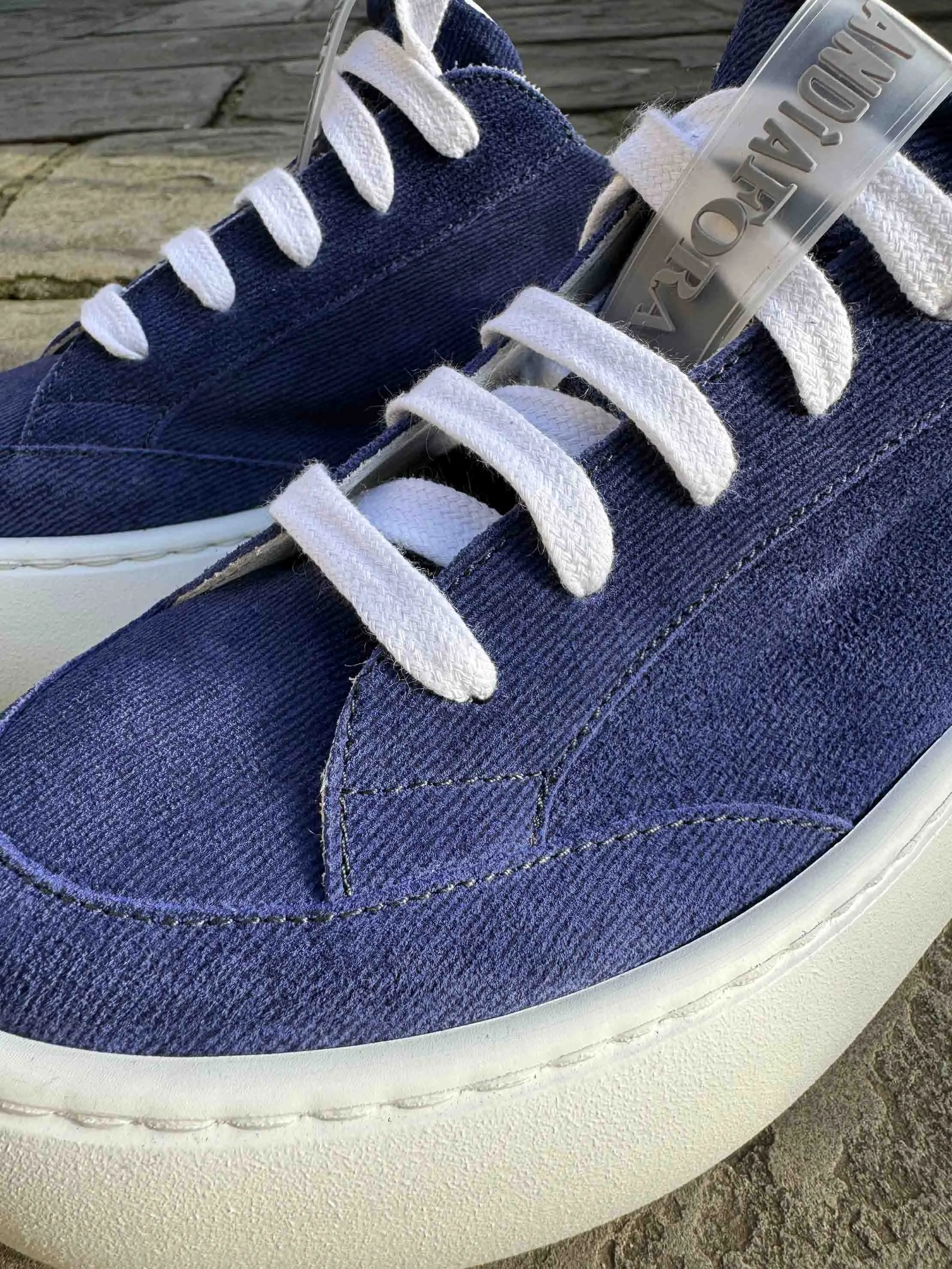 'Izar' Suede-Jeans Lace Up Sneakers - Blue