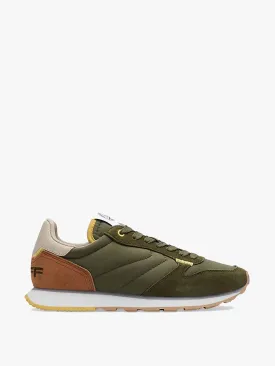 Khaki leather blend trainers