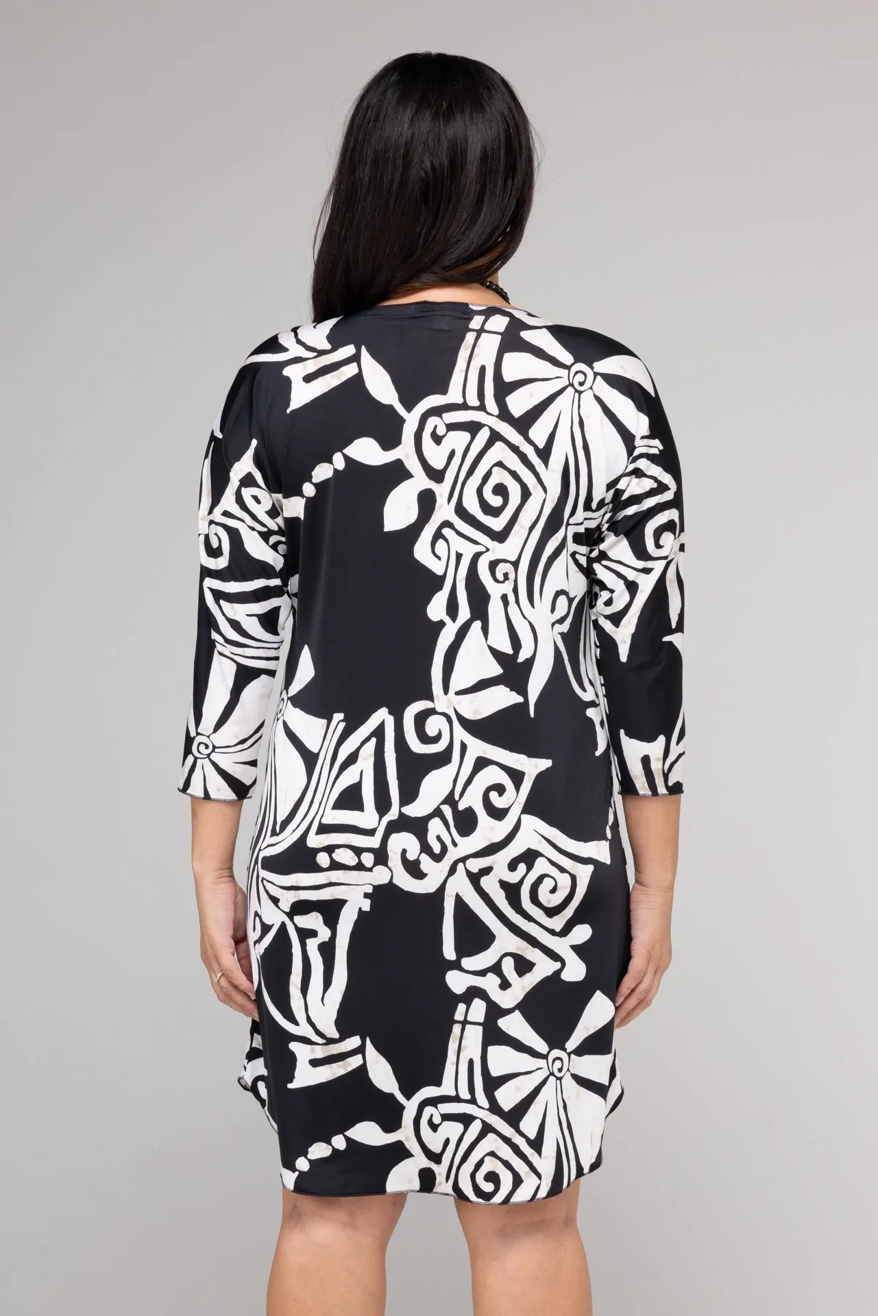 Maori Print 3/4 Sleeve Jersey Shift Dress