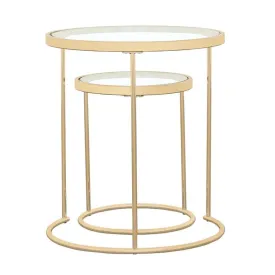 Maylin - 2 Piece Round Glass Top Nesting Table Set - Gold