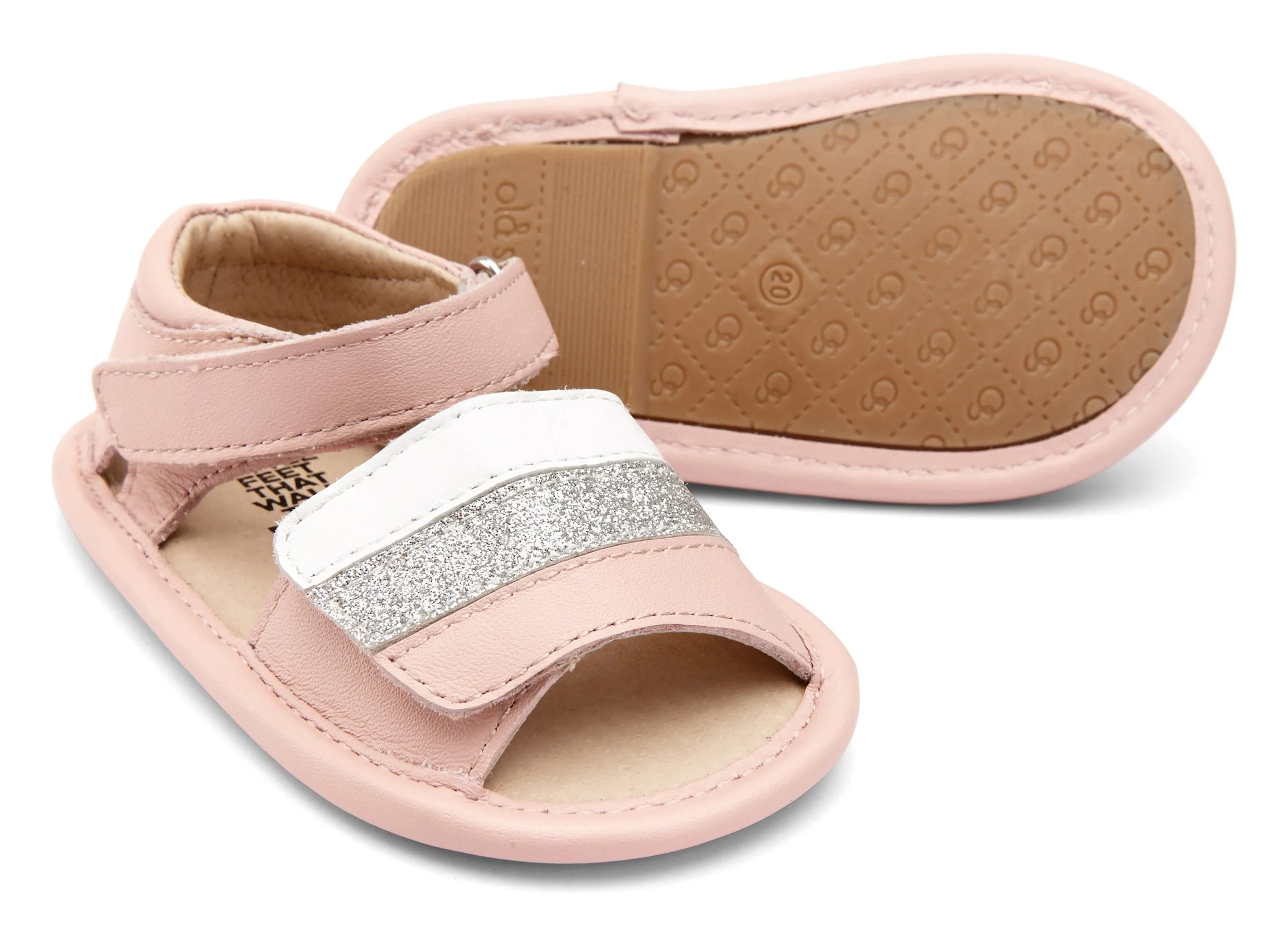 Old Soles Girl's 0035 Mini Jetsetter Walker Sandals - Powder Pink/Snow/Glam Argent