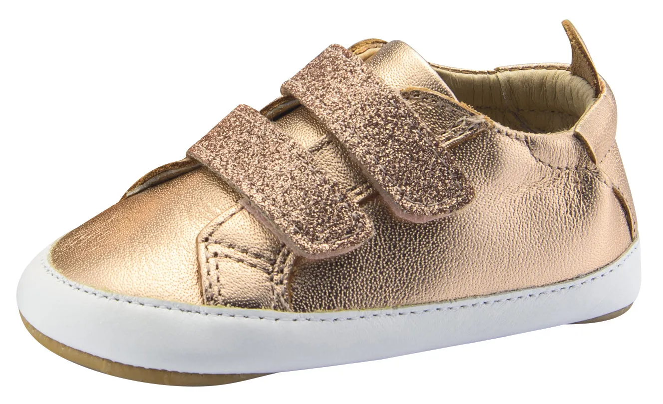 Old Soles Girl's Bambini Glam Flexible Rubber First Walker Sneakers, Glam Copper