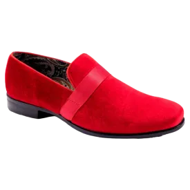 Red Velvet Men's Shoe Slip-on with a satin ribbon Luxury Style Loafer