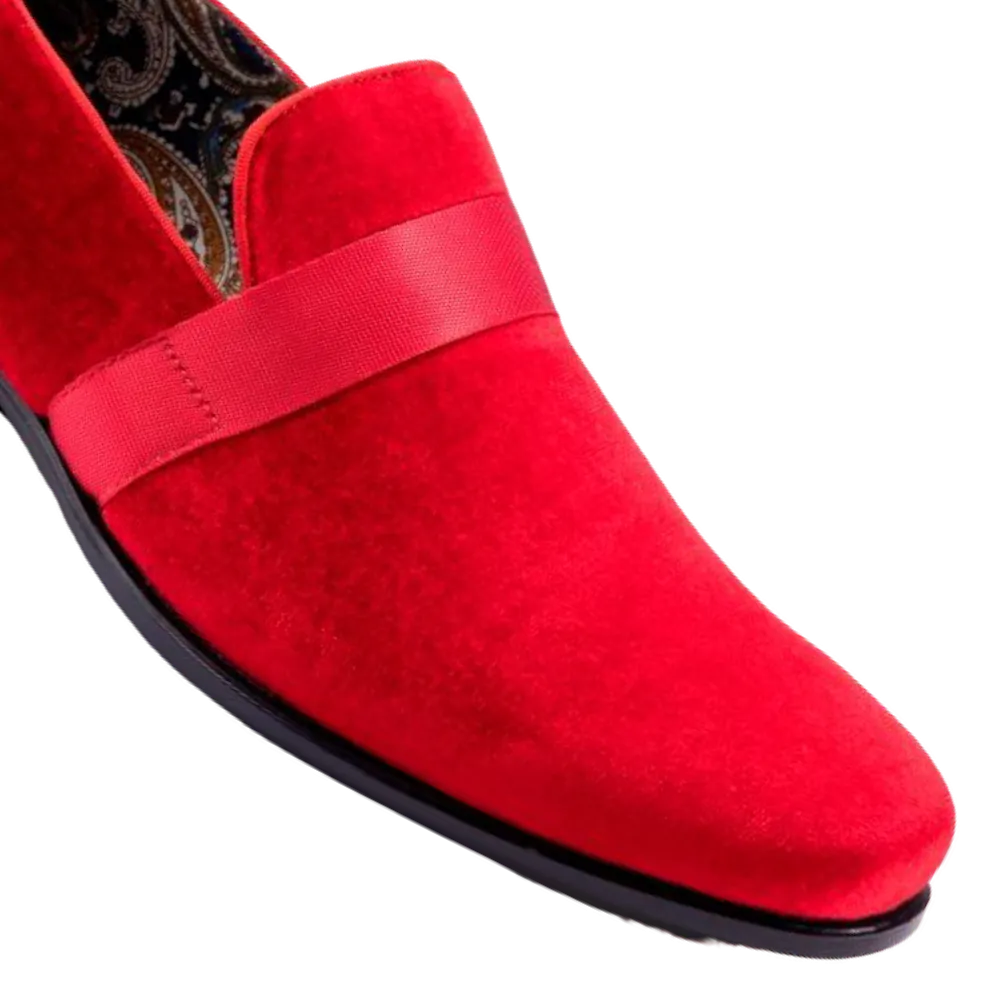 Red Velvet Men's Shoe Slip-on with a satin ribbon Luxury Style Loafer