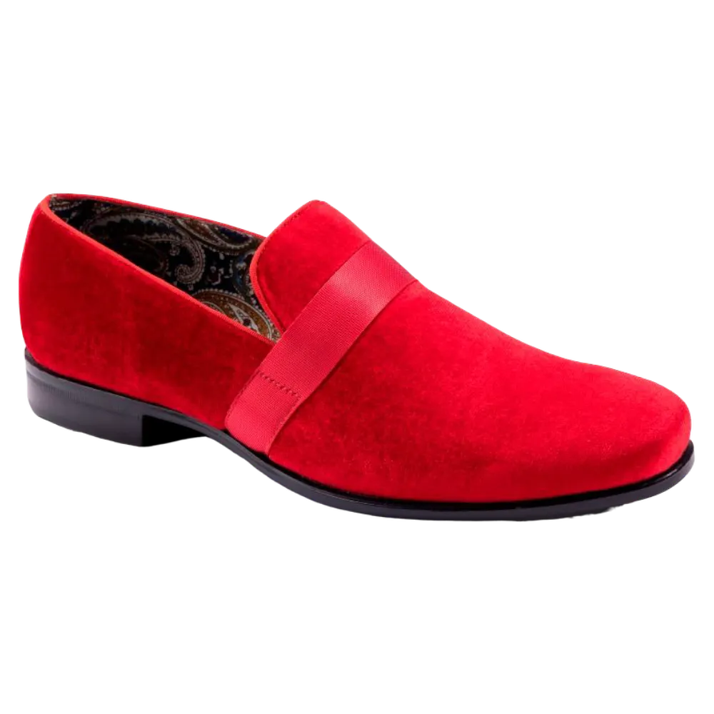 Red Velvet Men's Shoe Slip-on with a satin ribbon Luxury Style Loafer