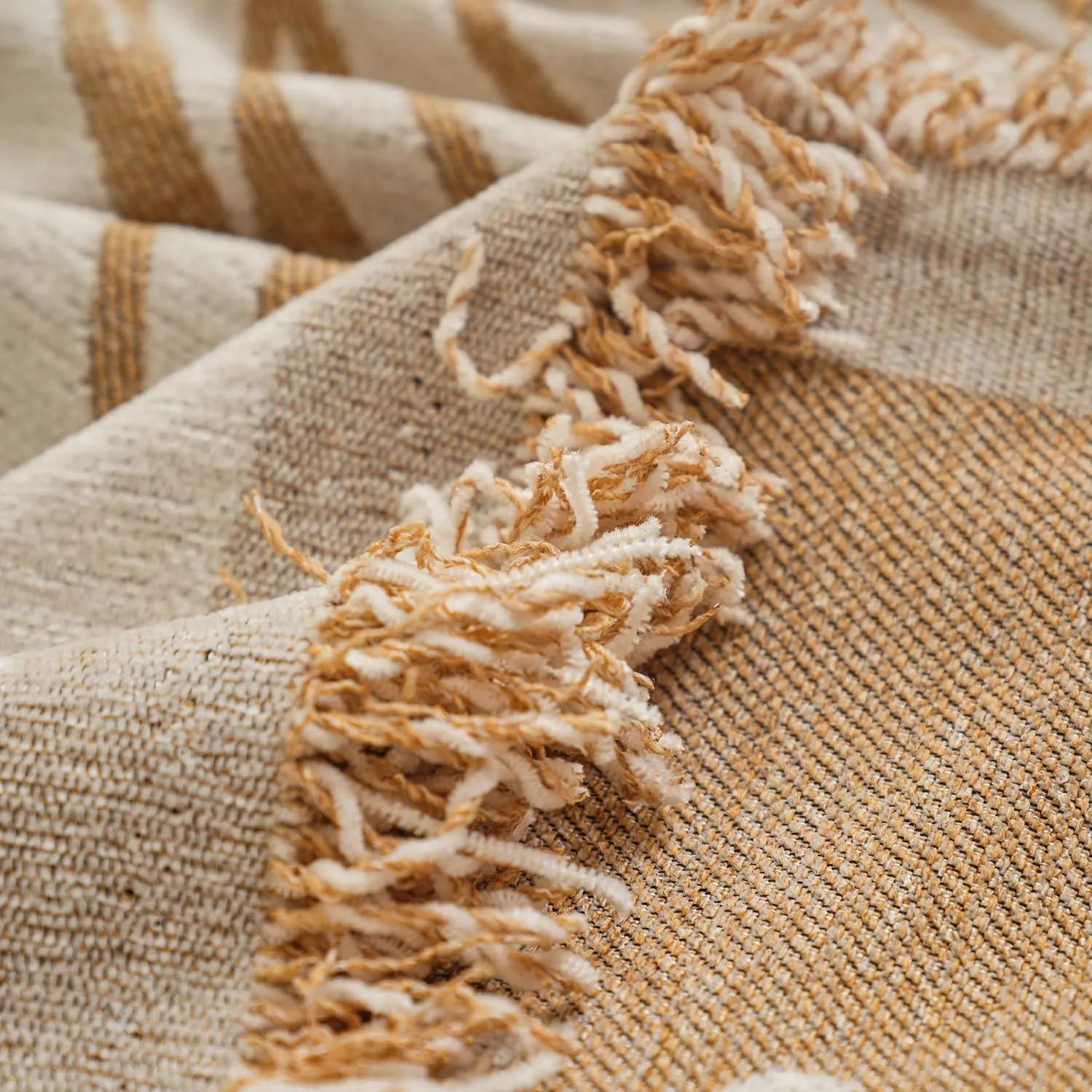 Sand Brown Wavy Lines Printed Chenille Sofa Throw | Stylish & Durable