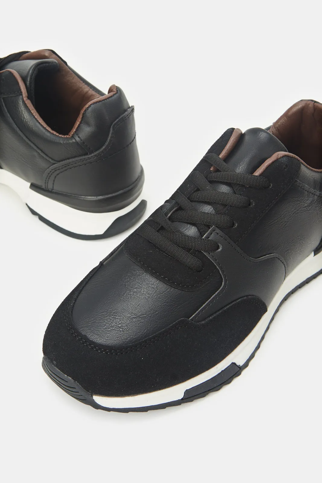 Senior Boys Black Material Block Sneakers