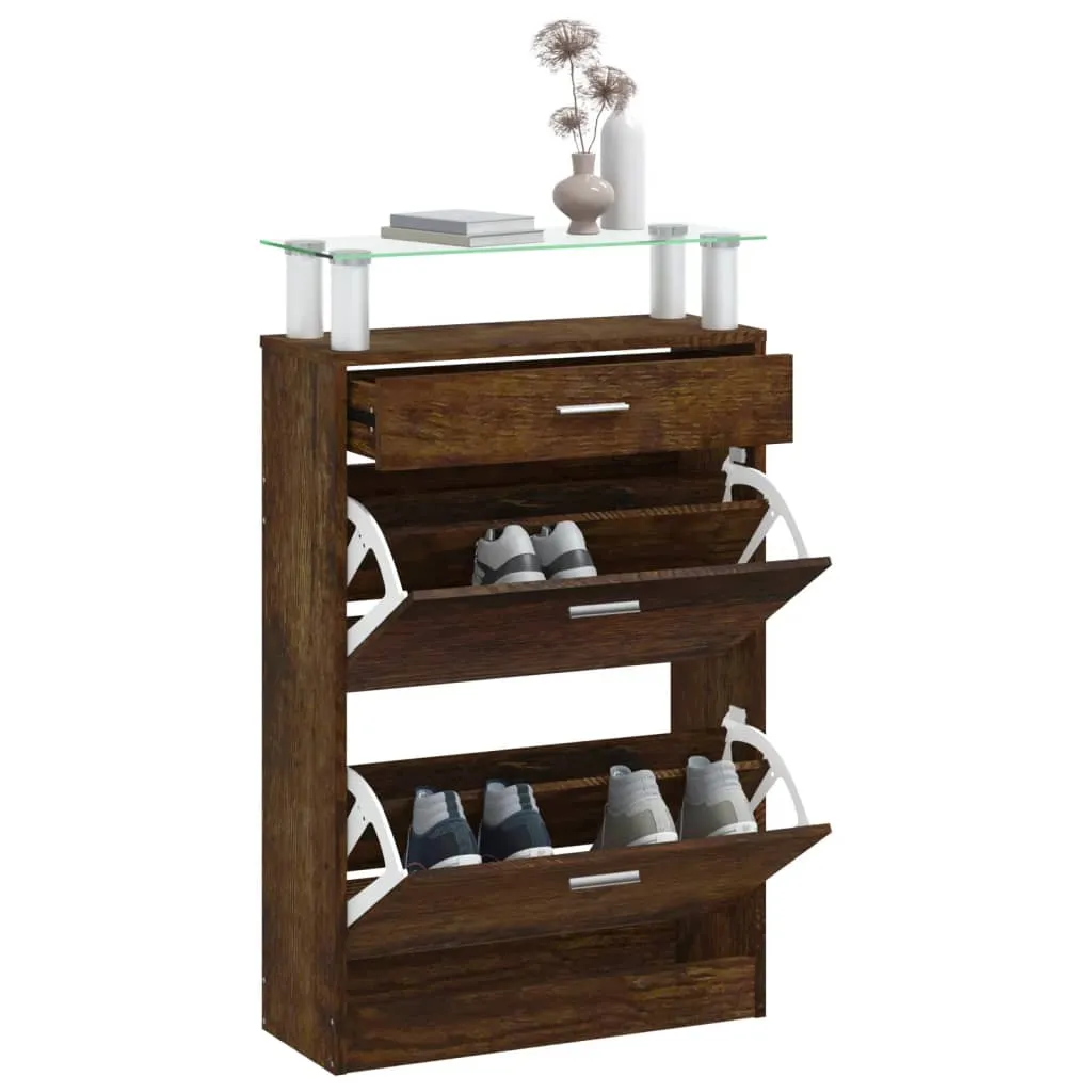 Shoe Cabinet Smoked Oak 63x24x104 cm Engineered Wood