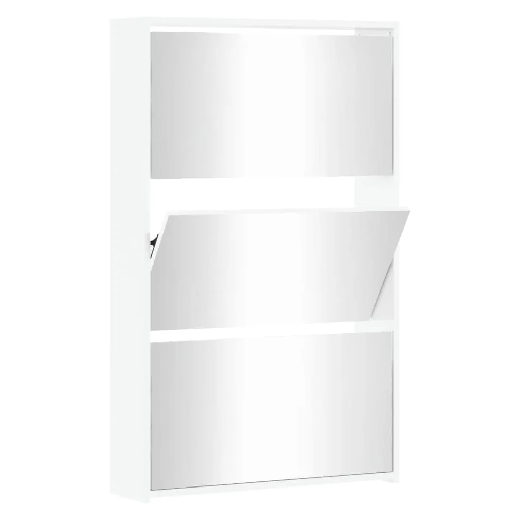 Shoe Cabinet with Mirror 3-Layer High Gloss White 63x17x102.5 cm