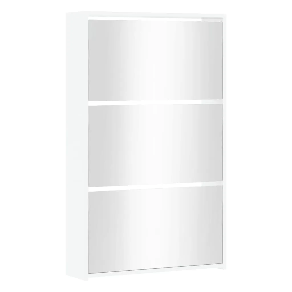 Shoe Cabinet with Mirror 3-Layer High Gloss White 63x17x102.5 cm