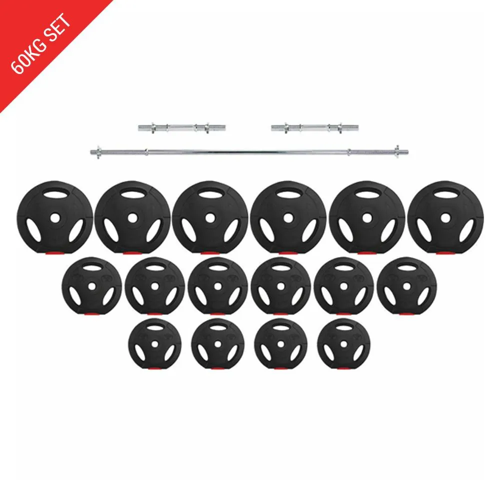 Tri-Grip Barbell Dumbbell Weight Plate Set - 60Kg