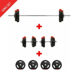 Tri-Grip Barbell Dumbbell Weight Plate Set - 60Kg