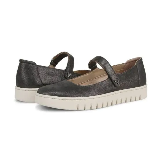 Uptown Mary Jane Flat Charcoal Shimmer Leather