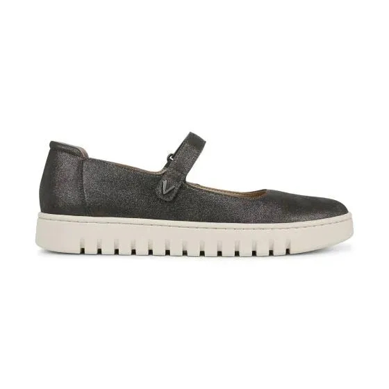 Uptown Mary Jane Flat Charcoal Shimmer Leather