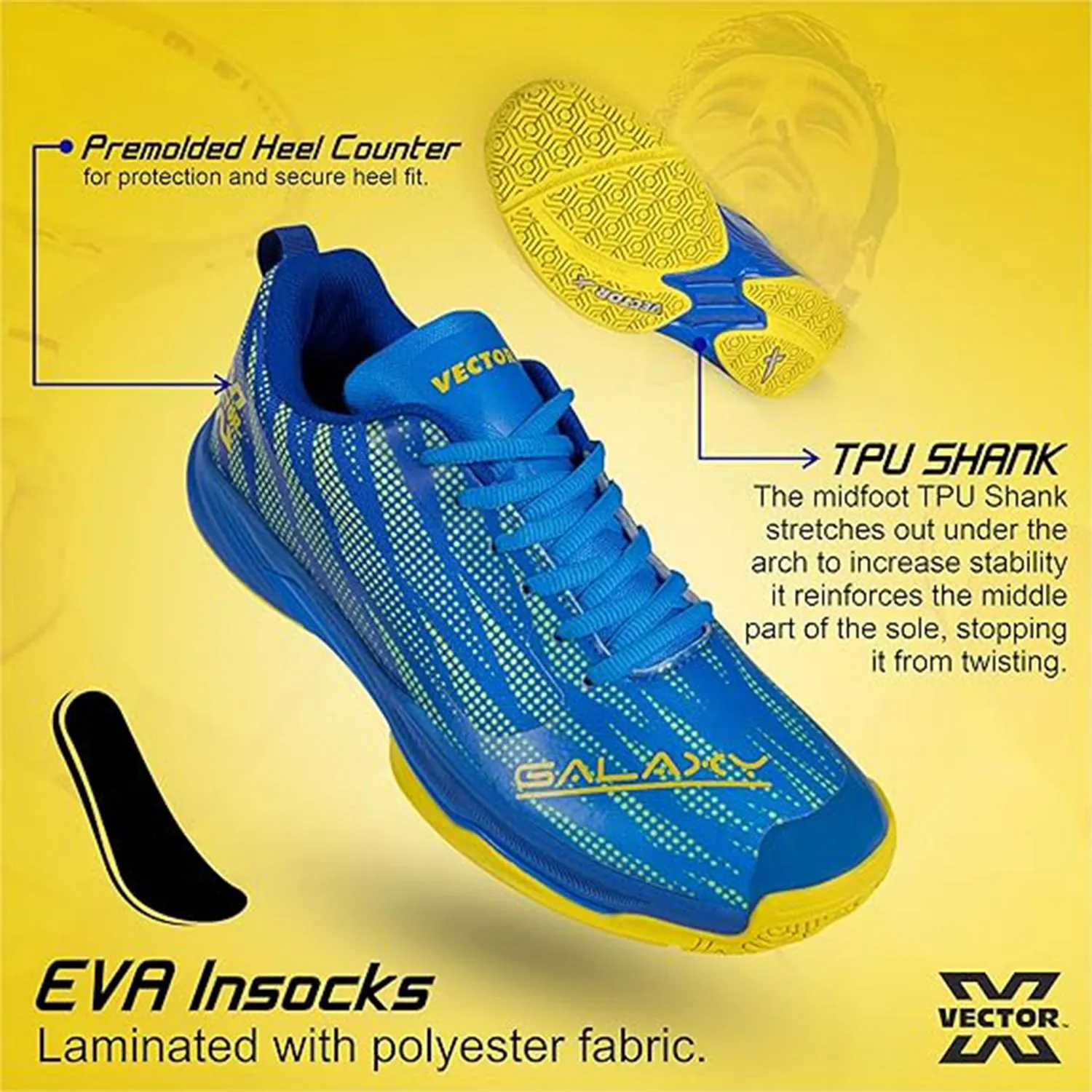 Vector X Galaxy Court Shoe for Badminton– Lightweight, Breathable Mesh, Durable Rubber Outsole, Anti-Slip Grip & Enhanced Comfort