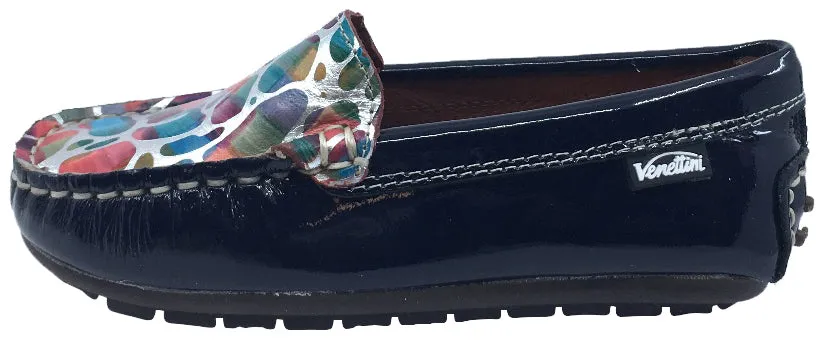 Venettini Girl's Gordy Navy Patent/Fuxia Stone Slip-On Moc