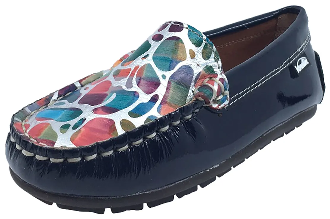 Venettini Girl's Gordy Navy Patent/Fuxia Stone Slip-On Moc