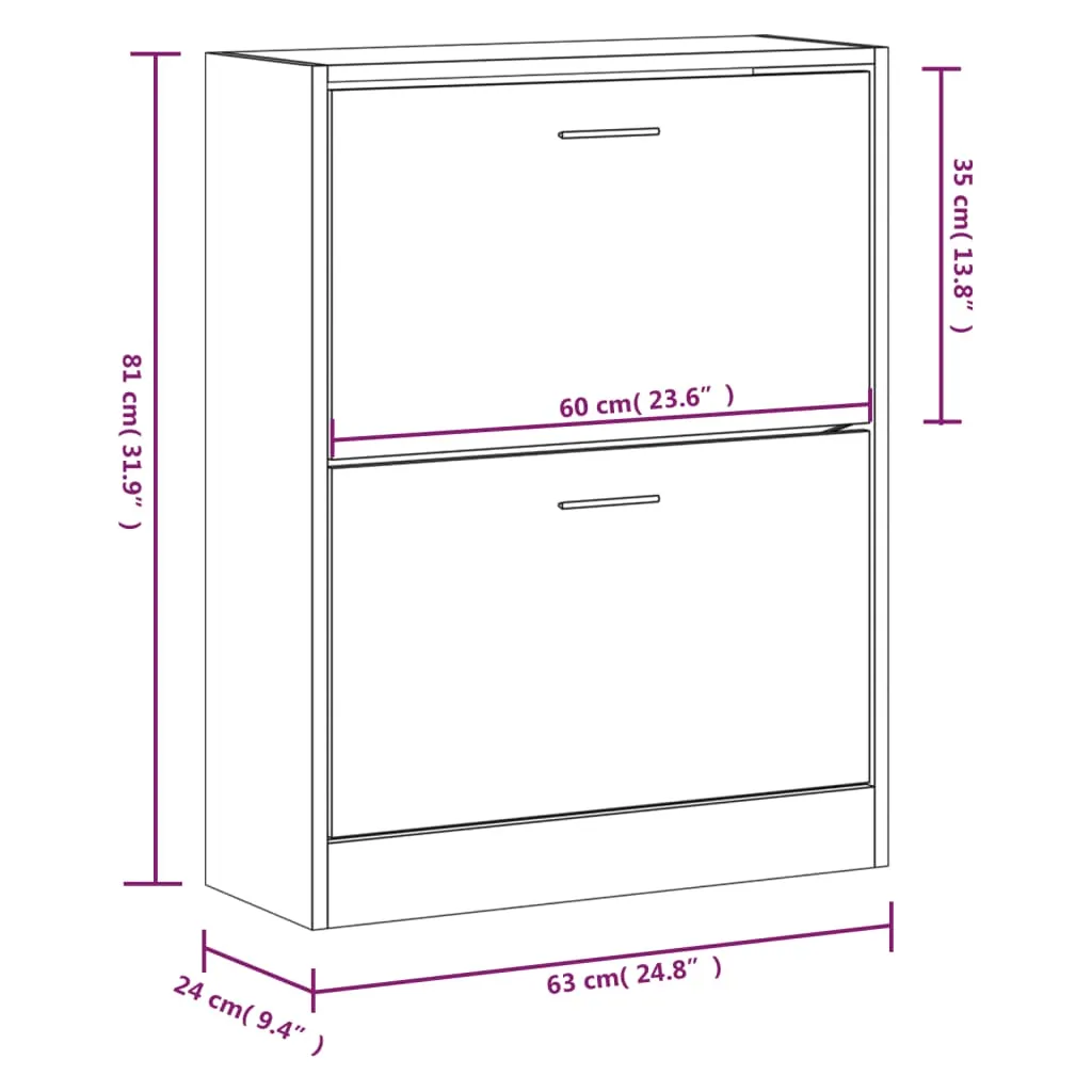 vidaXL Shoe Cabinet High Gloss White 63x24x81 cm Engineered Wood