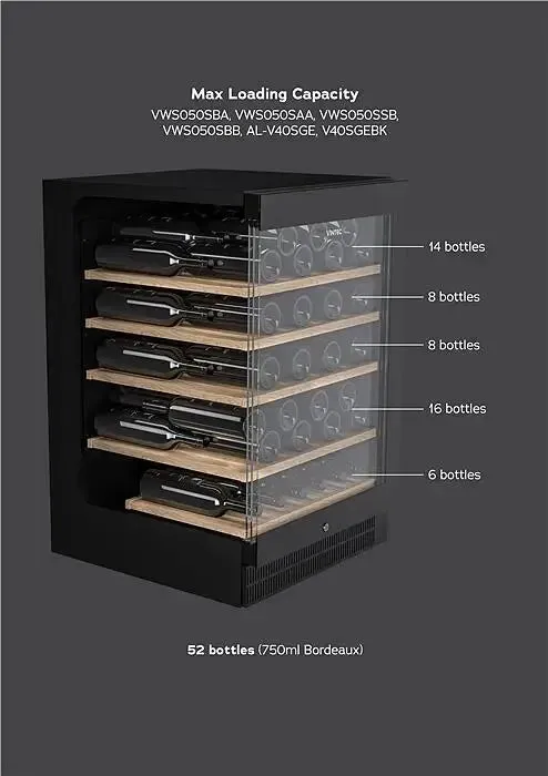 Vintec 50 Bottle Single Zone Wine Cabinet - Black