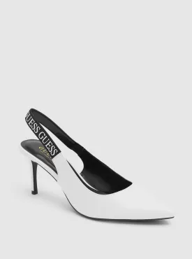 White Marsey Sling Back Heels