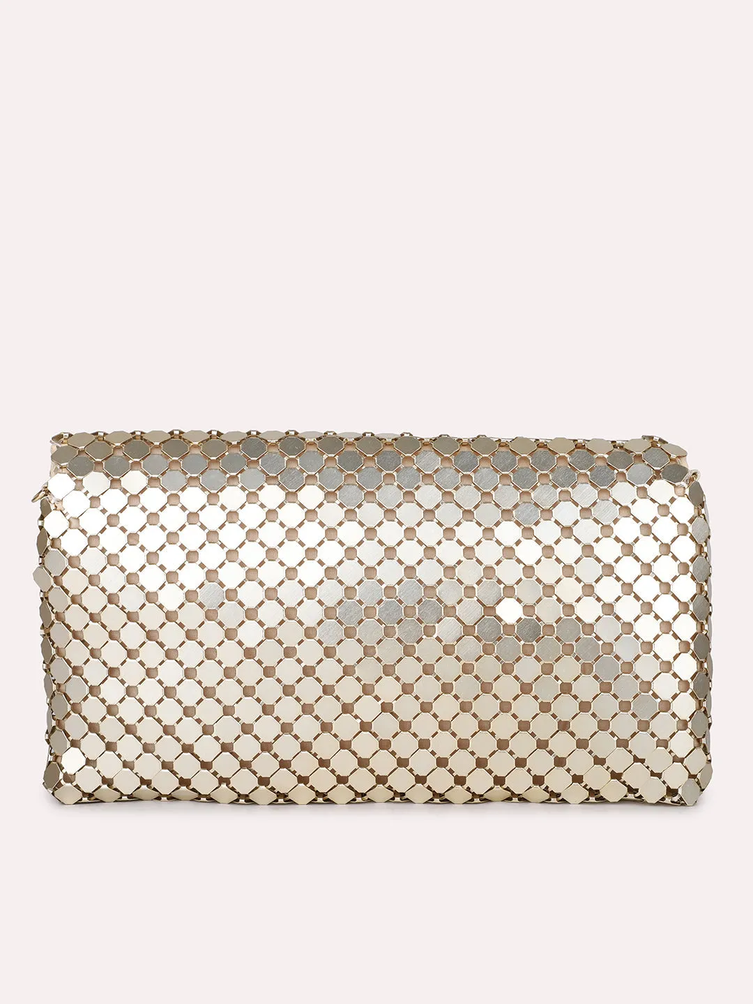 Women Gold Dual Toned Embellished Foldover Clutch