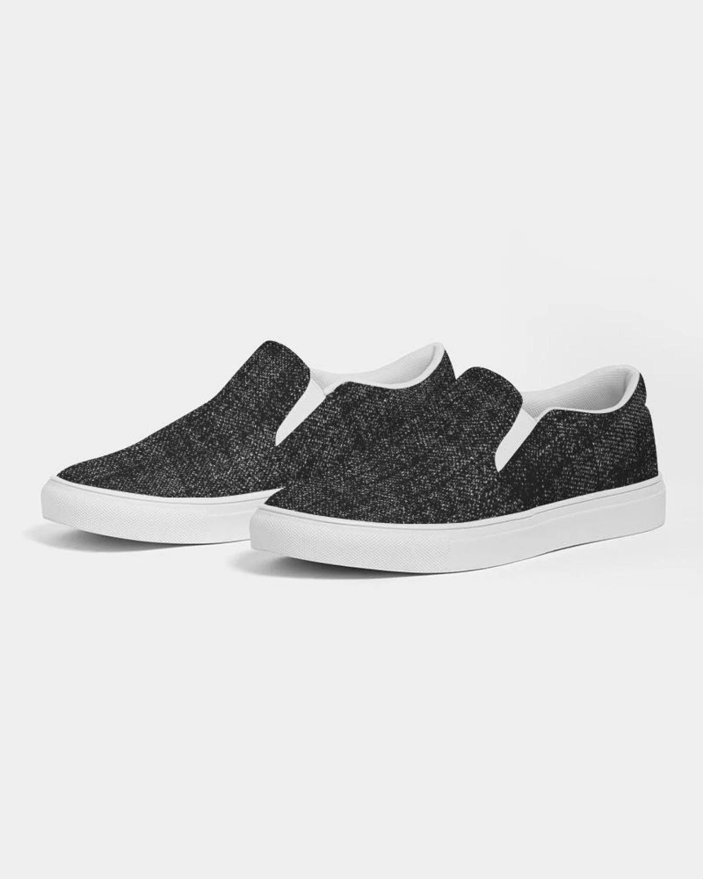 Womens Sneakers - Canvas Slip On Shoes, Black Faded Print