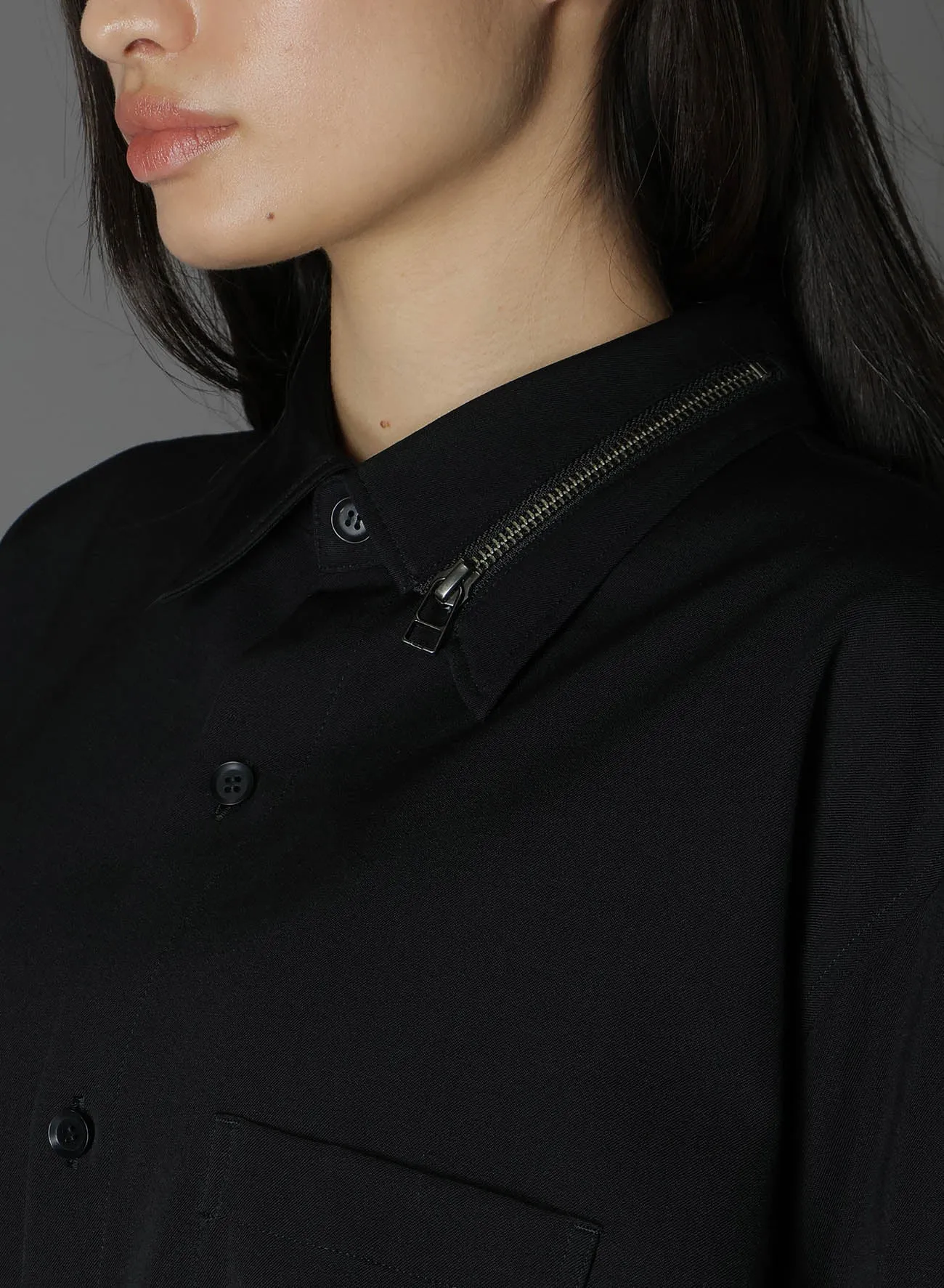 WOOL GABARDINE COLLAR ZIPPER SHIRT